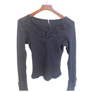 Free People Thermal Charcoal Grey Top - Size Large
